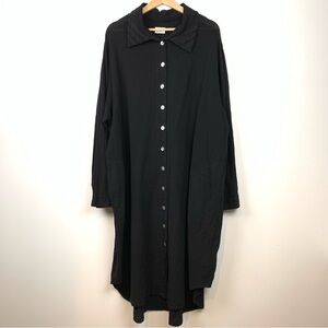 Oh My Gauze Maxi Dress MOP Buttons Black Sz XXL (3) Long Sleeve Cotton Lagenlook